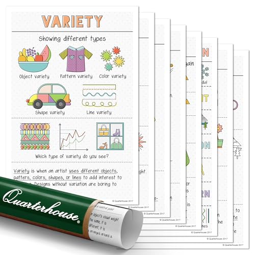 Quarterhouse 8 Poster Principles of Design (Visual) Set, Art Classroom Learning Materials for K-12 Students and Teachers, 12 x 18 Inches, Made in USA