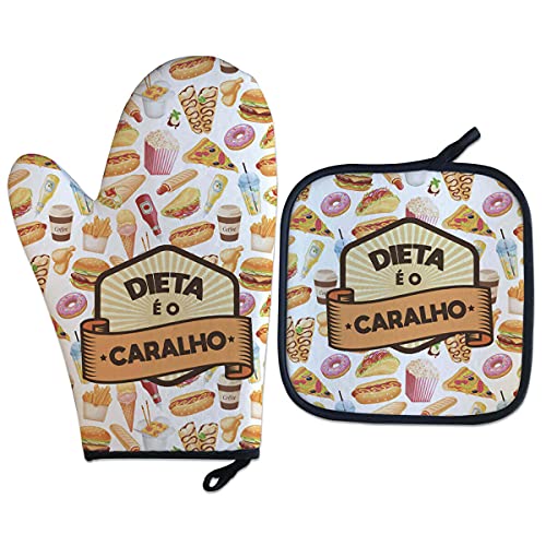 kit Luva Térmica Dieta é o Caralho Cozinha Divertida cor:Branco