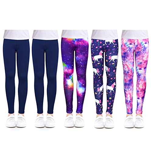 slaixiu 5 Pack Leggings for Girls Soft Comfortable Leggings for Kids in 3t to 12 Years Ankle Length Girls Printed Leggings Yoga Pants（5P-C_85）