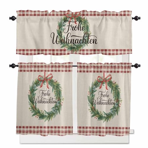 Epetloutys Merry Christmas Kitchen Curtains Set, Tier Curtain 36 Inches