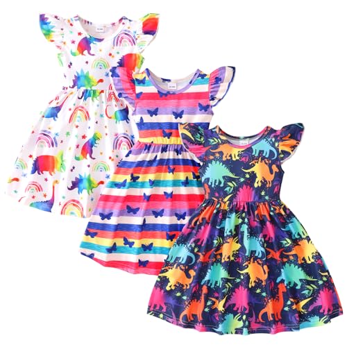 Image of Toddler Little Girls Casual Dresses Short Sleeve Crew Neck Graphic Cartoon Dress for 2-8 Years