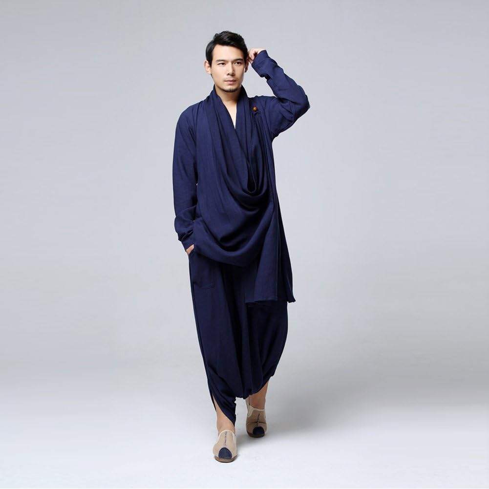 LUZU JUNU Men's Kung Fu Tai Chi Yoga Uniforms Cotton Linen Buddhist Meditation Clothing