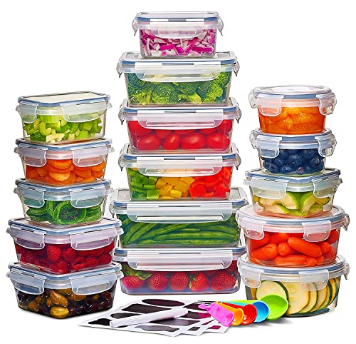 Juego de recipientes de almacenamiento de alimentos [16-Pack], RKINC recipientes de plástico con tapas, herméticos para preparación de comidas para...