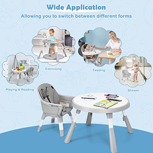 Honey Joy 7 In 1 High Chair, Baby Highchair With Storage Basket, Convert To Toddler Chair & Table/Booster Seat/Building Block Table/Infant Feeding Chair/Baby Activity Center Bouncer (Gray) #TOP3