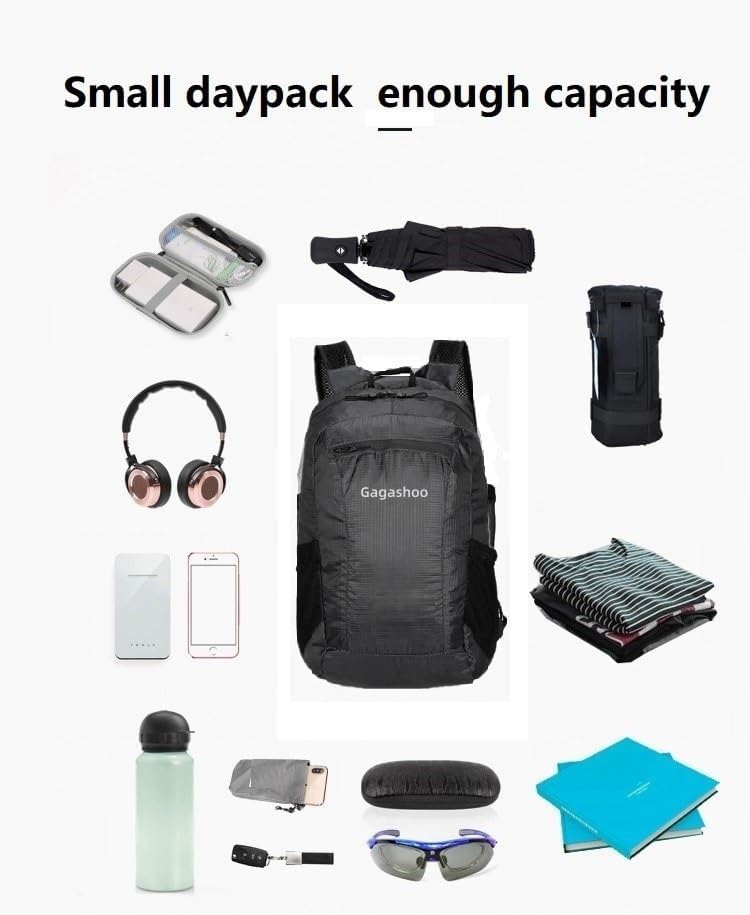 Small Foldable Hiking Daypack Packble Skin Casual Backpack Camping Cycling Travel Outdoor Day Bags Useful (Black) - Image 2