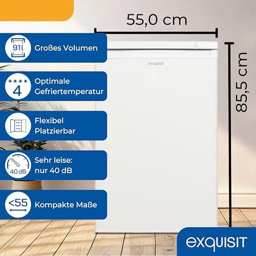 Bild 2 - Exquisit Gefrierschrank, Tiefkühlschrank mit 4 Schubladen, 4-Sterne-Gefrieren, 91 Liter, Gefrierschrank klein, GS512-040E weiss