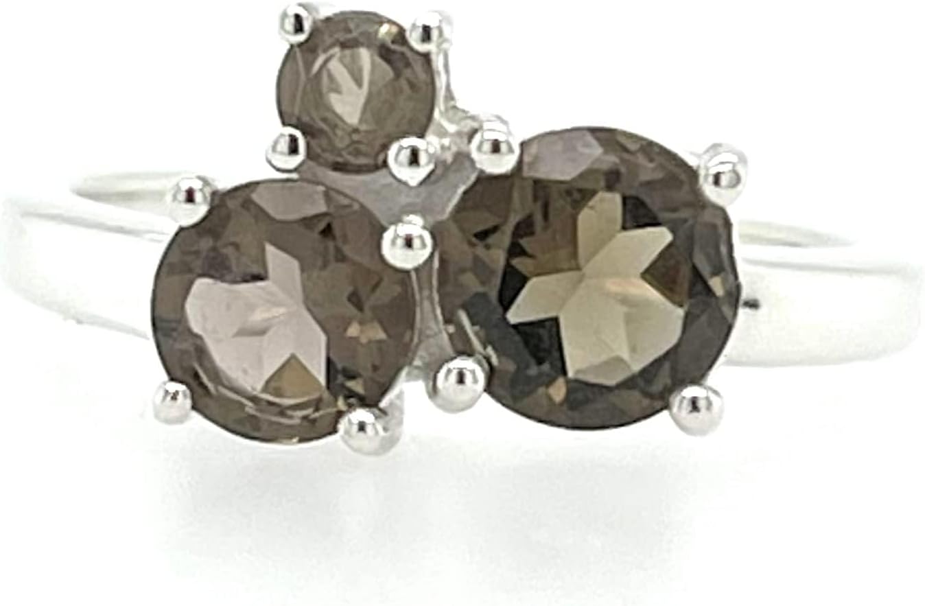 Genuine 2ct Smoky Topaz 925 Solid Sterling Silver Ring Size 5, 6, 7, 8, 9