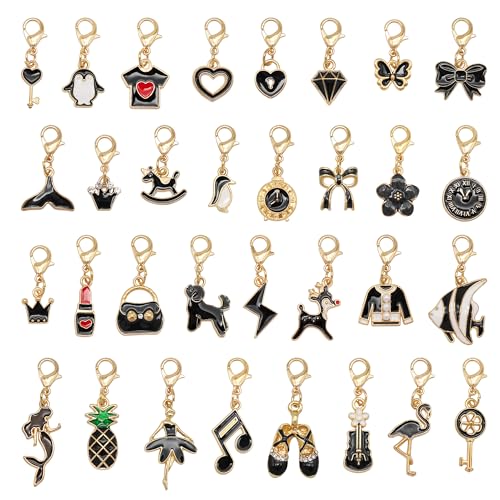 JJGQAZ 60PCS Black Enamel Shoe Charms Set For Women Black Charms With Lobster Clasp Clips On Sneakers Shoelaces Laces Zipper Pulls Hoodie Drawstrings Journals 30 Styles 2 Of Each Design