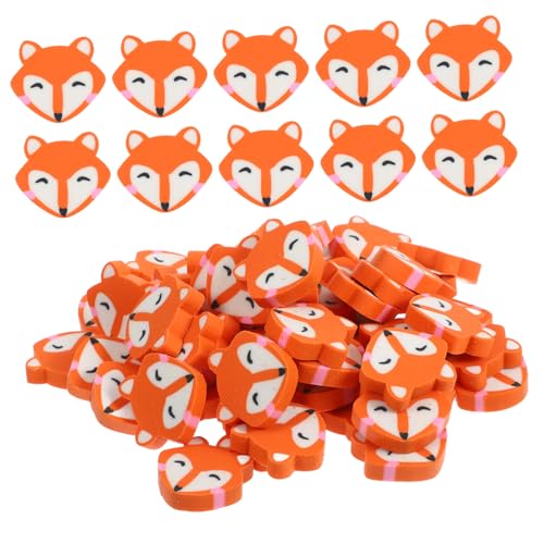 GRIRIW 50Pcs Fox Erasers Cute Portable School Stationery Creative Drawing Accessories for TPR Material Fun Design for Art Projects Classroom Rewards and Present Favors