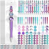 Cholemy 24 Sets Assorted Plastic Beadable Pens Multicolor Bubblegum Crystal Spacer Beads Black Ink Ballpoint DIY Bead Pen Set for Women Office Gifts(Stylish)