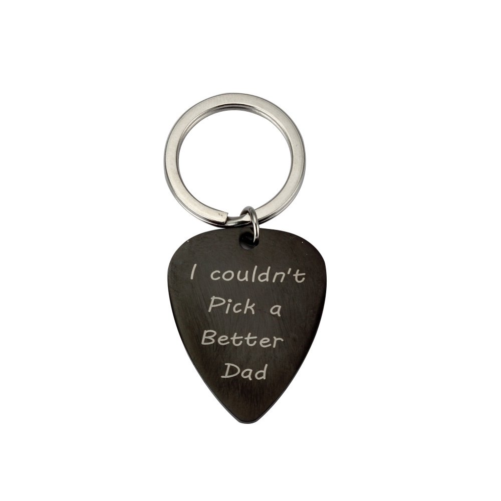 Meiligo® Daddy Papa Father Day I Couldn't Pick a Better Dad Guitar Pick Key Chain Stainless Steel Jewelry for Men (Black)