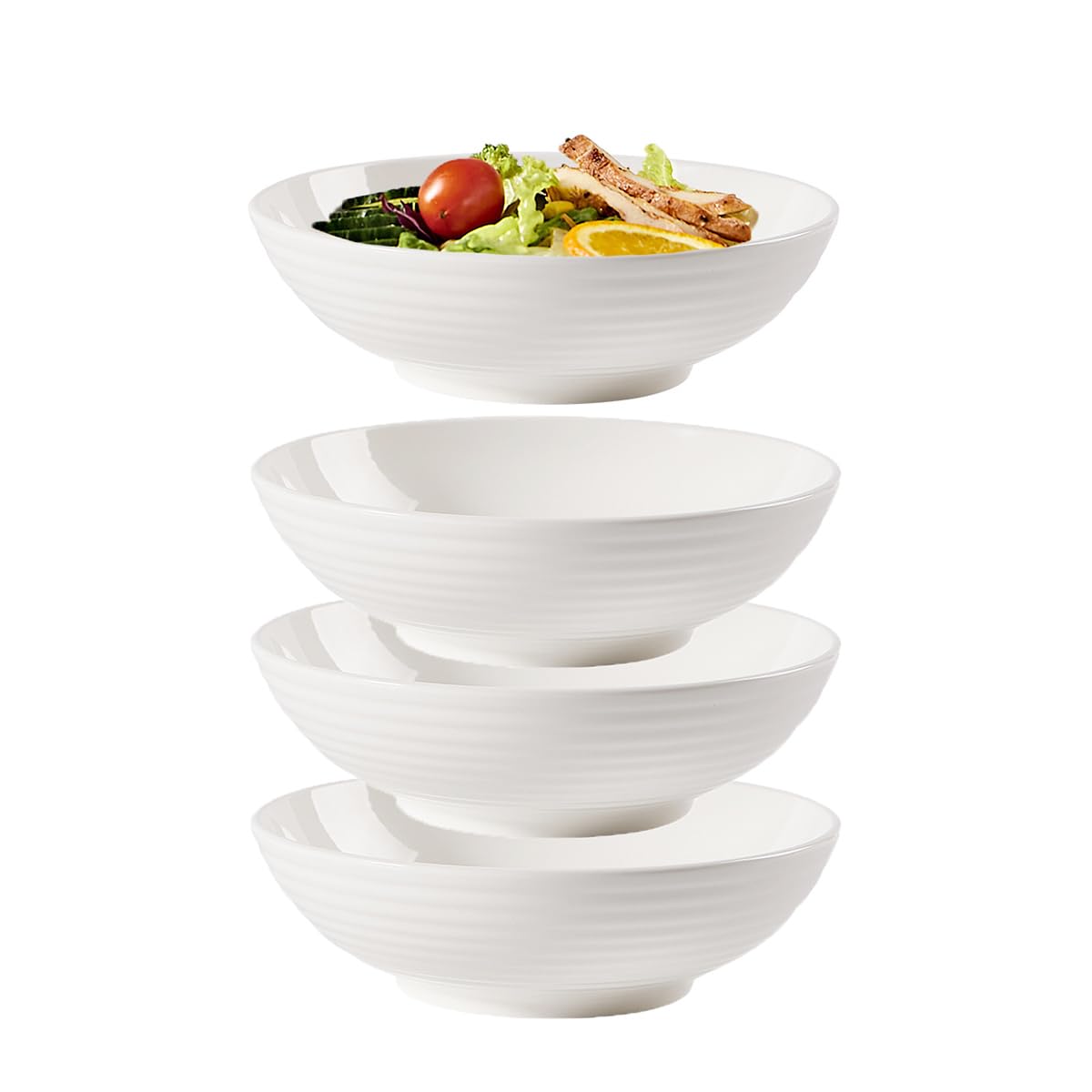 Białe ceramiczne miski 18 cm, zestaw 4 sztuk, miski do makaronu do kuchni, porcelanowe miski do sałatek, duże naczynia do serwowania zupy, płatków śniadaniowych, sałatek, ramenu i owoców