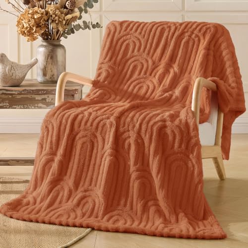 Image of BEDELITE Burt Orange Boho Fleece Fall Throw Blanket for Couch, 50x60 Inches | Fluffy Fall Blanket for Sofa Bed Dorm Room Decor, Luxury Soft Cozy Plush Fuzzy Fleece Blankets Gift for Women, Lightweight