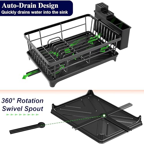 Image of HOMIFLY Utensils Drying Rack /Dish Drying Rack with Drainer Tray /Anti Rust, Smart Drainage System Drainboard with Detachable Cutlery Holder /Kitchen Vessels Organizer & Water Utensils Basket (Black)