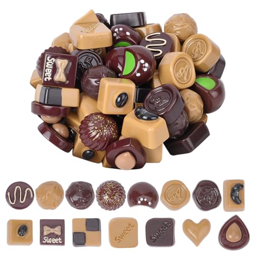 SUNNYCLUE 1 caja de 60 mini Chocolates Artificiales de Resina A Granel, Simulación Realista de Chocolate, Dulces de Postre, Decoración, Figuras para el Hogar, Oficina, Escritorio, Fiesta, Recuerdo, Ac