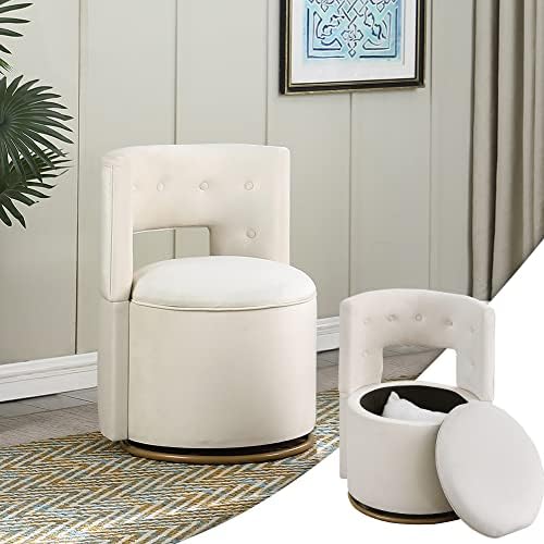 360° Swivel Accent Chair, Velvet Round Storage Sofa Club Upholstered Barrel Modern Arm Chair for Nursery, Living Room, Hotel, Bedroom, Office, Lounge, Hotel Office (White)