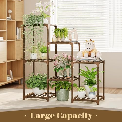 Image of Snazzy Plant Stand Indoor Outdoor Hexagonal Plant Stand for Multiple Plants Indoor Large Wooden Plant Shelf 7 Tiered Creative DIY Flowers Stand Rack for Living Room Balcony Patio Window