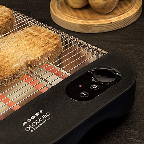 Cecotec Tostador Plano Horizontal Turbo EasyToast Basic. 900 W de potencia con 6 Niveles, 3 Resistencias de Cuarzo, Bandeja Recogemigas y Hueco Recogecables, indicador Luminoso, Negro