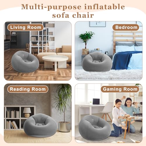 Image of Realspring 6 Pcs Inflatable Bean Bag Chair, Air Pump,Gray | Electric Pump for Inflation, Foldable Blow up Chairs for Outdoor Movie Seating, Portable Sofa for Adults Camping