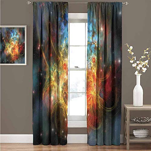 GUUVOR Outer Space Blackout Curtain Princess Nebula Gas Expanse Outer Space Universe Matters in Astral Zone 2 Panel Sets Curtain 52" Wide x 84" Long Navy Orange Teal