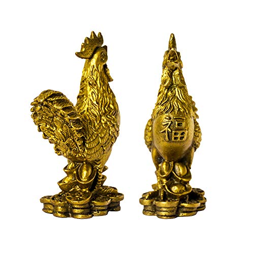 Estatua decorativa gallo de la suerte de latón dorado miniatura 5