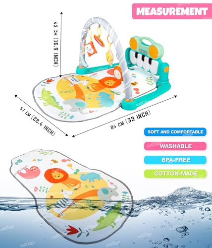 Image of Zest 4 Toyz Baby Play Mat with Bluetooth Musical Bluetooth Piano Kick Keyboard and Hanging Toys for 0-36 Months Interactive Baby Gym Mat for Boys and Girls (Blue)