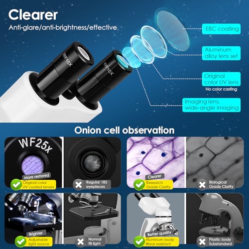 Binocular Microscopes (40X-1000X) Compound Biological Microscope Double Layer Mechanical Stage, Mobile Phone Holder for Laboratory Use for Adults, Teenagers, College Students - Image 3