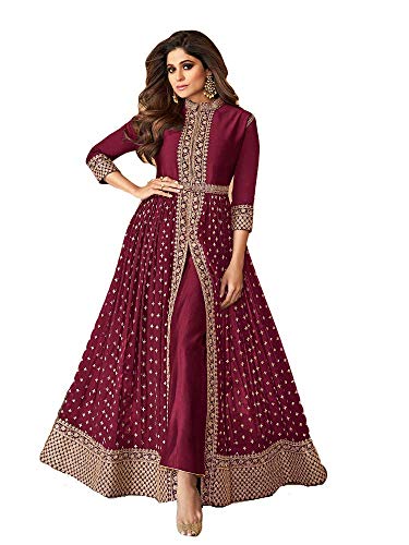 Ready to Wear Indian/Pakistani Ethnic Wear Bollywood Party/Wedding Wear Long Anarkali Gown for Womens (Purple 1, Plus-0X)