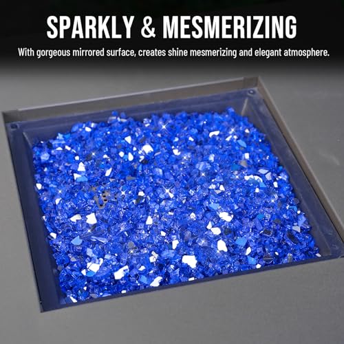 Image of Skyflame High Luster 10-Pound Fire Glass for Fire Pit Fireplace Landscaping, 1 /4-Inch Cobalt Blue Reflective