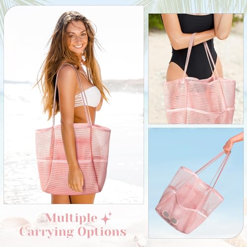 Image of Pleneal Crochet Tote Bag, Mesh Beach Bag, Knitted Shoulder Beach Bags for Women Vacation Aesthetic Hobo Tote Bags