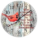 10 Inch When A Cardinal Appears in Your Yard Its A Visitor from Heaven Wooden Clock Battery Operated Cardinal Angels are Near Floral Red Vintage Wood Print Wall Clock Arabic Numeral Round Clock