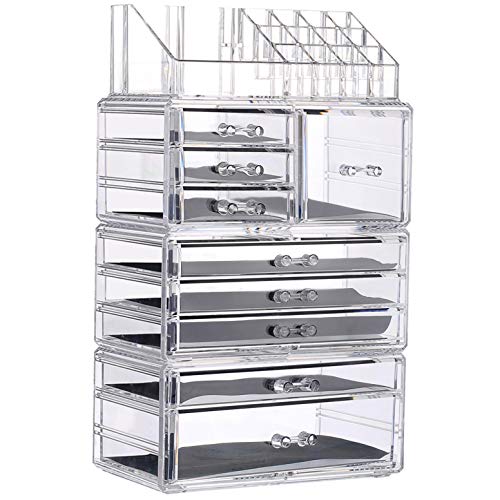PengKe Organizador de maquillaje acrílico de gran capacidad, cajones de almacenamiento y caja de exhibición de joyas