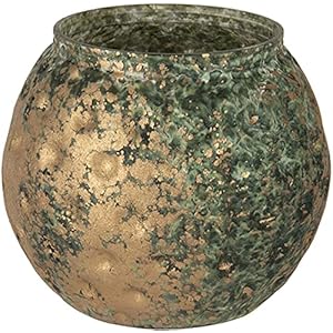 Clayre & Eef Glazen Theelichthouder Ø 11 * 10 cm Groen Glas Rond Waxinelichthouder Windlichthouder Waxinelichthouder Windlichthouder