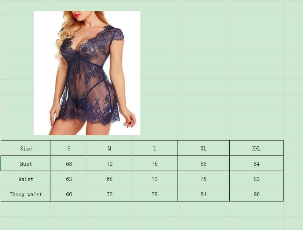 Conjunto de lencería de Encaje con Tanga, camisón Transparente con Escote en V Profundo, camisón de Luna de Miel para Novia (Rojo XL)