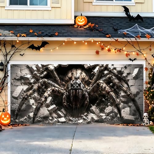 Image of Halloween Garage Door Decorations 6 x 13 ft, 3D Spider Cover