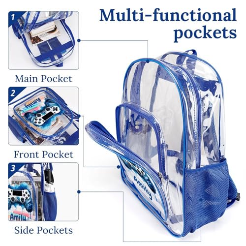Personalized Clear Backpack Game School Backpack for Boys with Name PVC Backpack Suitable Back to School Gifts3