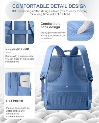 Image of coowoz Large Travel Backpack Carry On for Women Man Waterproof Gym Backpacks with Laptop Compartment Mochila de Viaje Teacher Personal Item Backpack Rucksack Airplane Accessories Must Haves Sky Blue