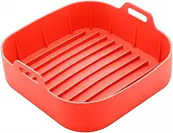 Forma Quadrada Silicone com Alça para Air Fryer Fritadeira Assadeira 21x6,5cm Vermelha Antiaderente Resistente Reutilizavel