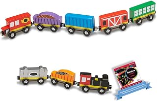 8-Piece Magn e tic Wooden Train Set Bundle with 1 Theme Compatible M&D Scratch Fun Mini-Pad (05186)