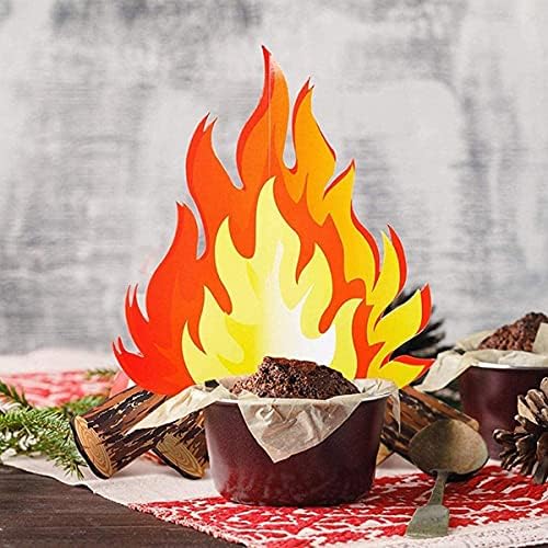 mengger 8Pcs 3D Decorative Cardboard Campfire Centerpiece Artificial 12 Inch Tall Artificial Fire Fake Flame Paper Party Decorative Flame Torch Campfire Centerpiece for Party Decorations