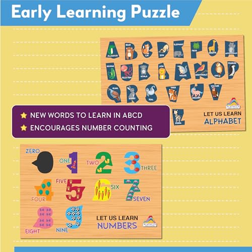 Image of Mega 3D Learning Puzzle Combo Set- Wooden Alphabet and Numbers, Early Learning Wooden Puzzle for Kids 3, 4, 5 Years Old (ABC and Counting) Montessori Education