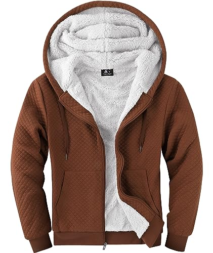 Image of GEEK LIGHTING Mens Fleece Lined Hoodies Zip Up Waffle Knit Thicken Hooded Sweatshirts Winter Jackets