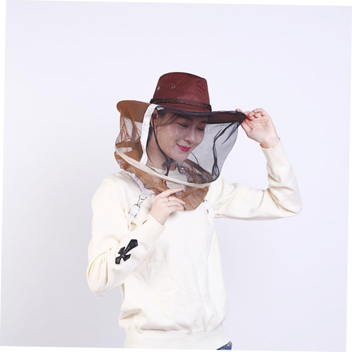 VICASKY Cappello da Ape con Velo Protettivo a Rete e Maschera Copricollo Integrale per Apicoltura, Guanti in Pelle Bianca Inclusi, Traspirante con Cerniera e Corde Regolabili