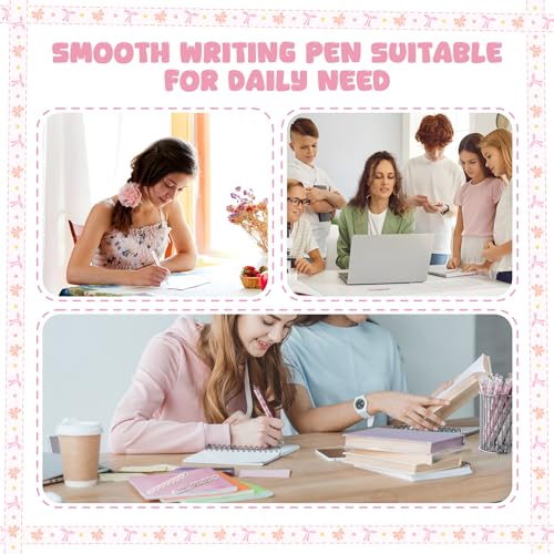 Image of Jetec 60 Pcs Back to School Pink Bow Ballpoint Pens Sets Coquette Bow School Supplies for Girls Coquette Aesthetic Retractable Pens Pink Preppy Girly Stuff Cute Supplies Goodie Bag Fillers for Student