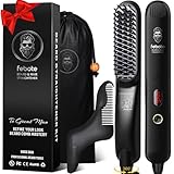 FEBOTE Heated Ionic Hair Straightening Brush for Men - 5 Temperature Settings, Anti-Scald, Beard Shaper & Travel Bag