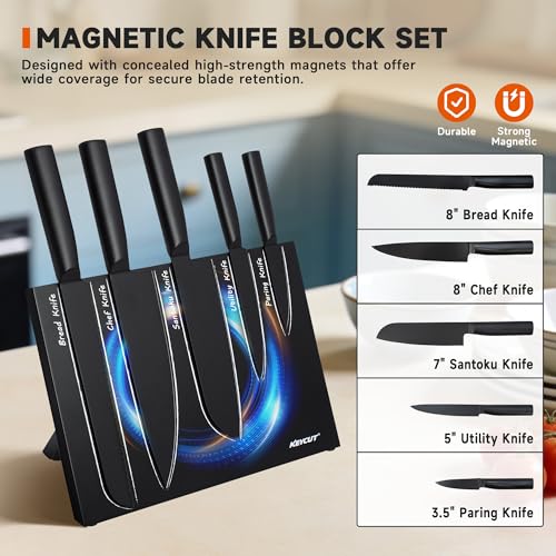 6 Pieces Knife Set with Foldable Magnetic Knife Block, Japanese Knife Sets, High-Grade 5CR - image 2