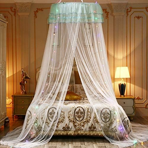 Elegant Round Dome Bed Netting Canopy Princess Bed Canopy with Led Light, Canopy Bed Curtains Mosquito Net for Bed (White)