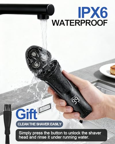 Image of Electric Shavers Men, Wet and Dry Electric Razor, Waterproof Cordless Men Razor Cordless Rotary Beard Rechargeable Shaver LED Display with Pop up Trimmer and Travel Lock