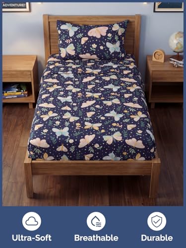 Image of Kids Twin Size Moonlit Butterflies Bed Sheets - 3 Piece Kids Sheet Set | Moonlit Butterflies Themed Bedding, Ultra-Soft, Cute & Cozy, Breathable & Machine Washable, Bed Set for Boys, Girls & Teens