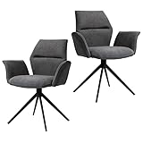 2-häusliche Esszimmerstühle, gepolsterte Esszimmerstühle mit Armlehnen, Design Stühle, Esszimmer, Küche, Wohnzimmer, Kohlenstoffstahlbeine, modern, grau